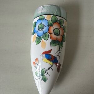 Vintage wall pocket vase lusterware hand painted Japan bird